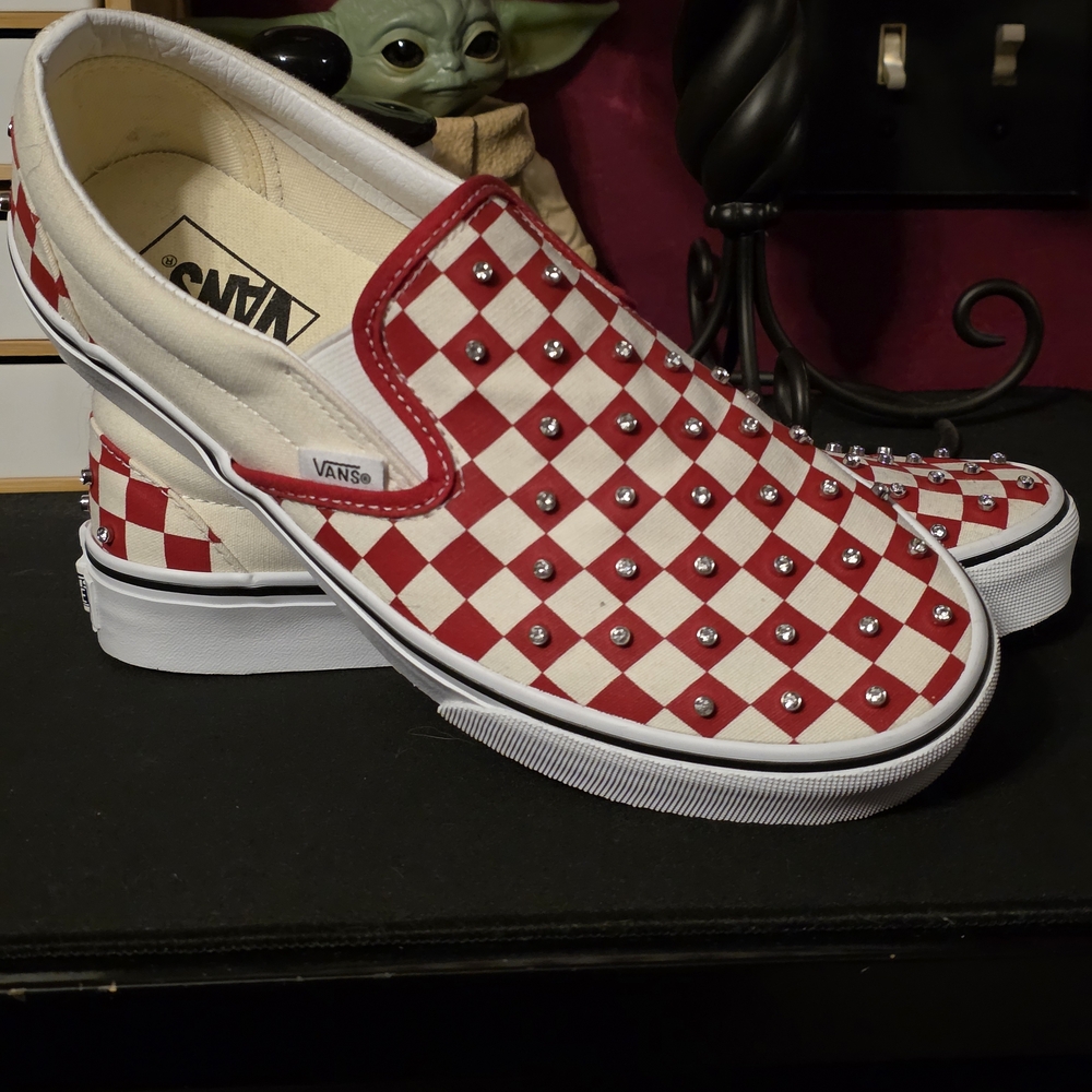Vans Red and White Checkered Slip-On Sneakers